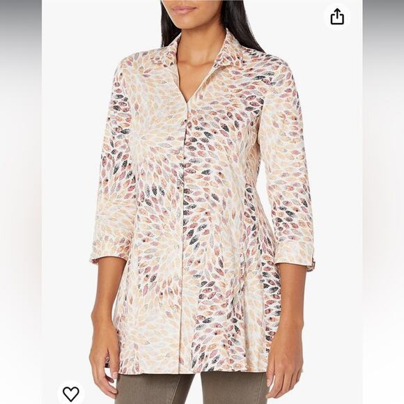 Nic+Zoe shirt tunic small printed Button-Up long line artsy modest white office - Picture 1 of 13